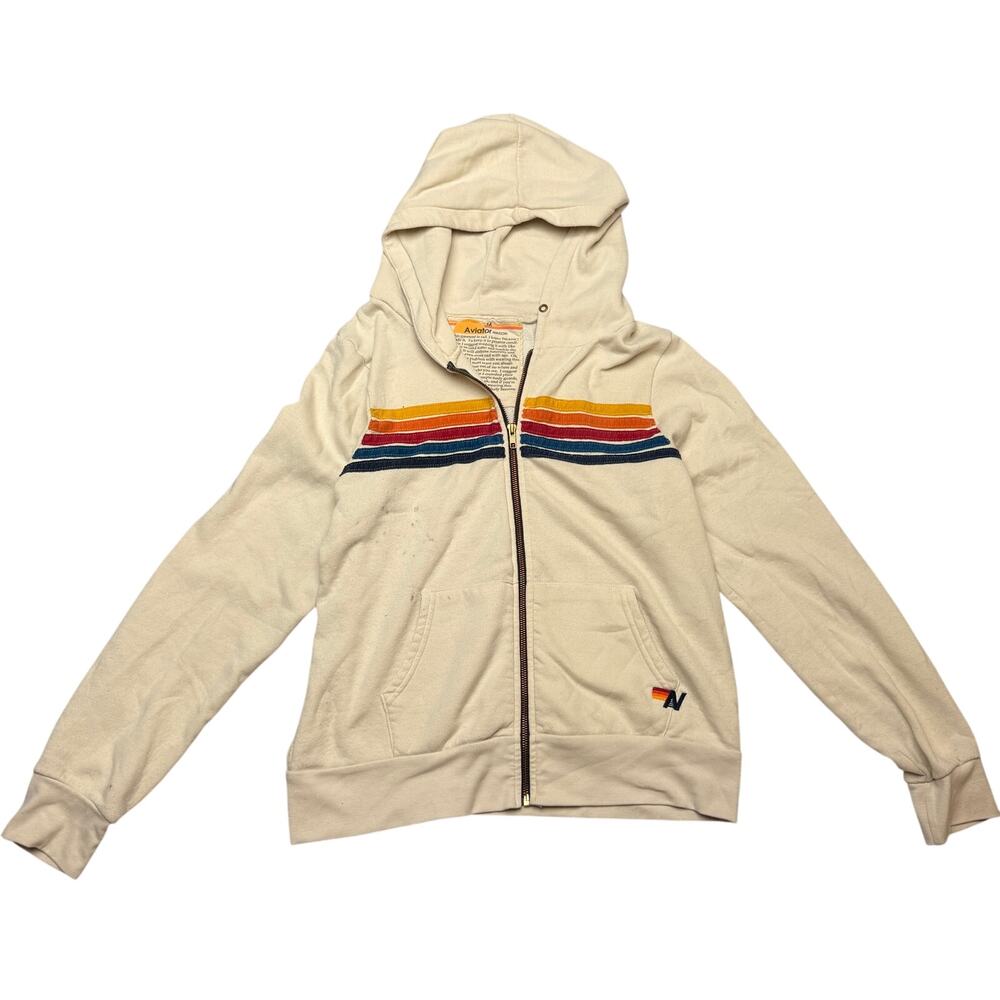 Aviator Nation 5 Stripe Full Zip Hoodie Women's Medium Loungewear Retro READ